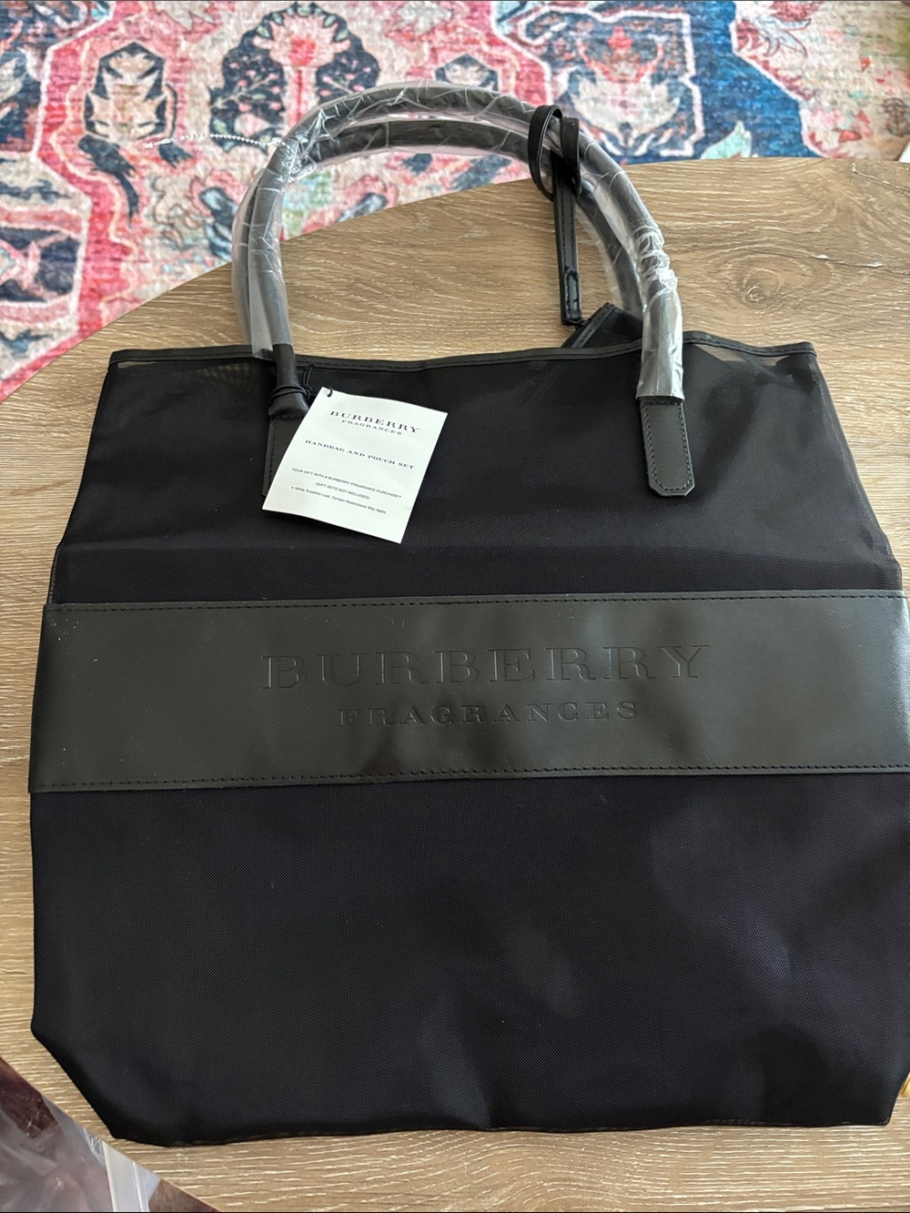 Burberry Black Tote Bag with Embossed Logo Panel